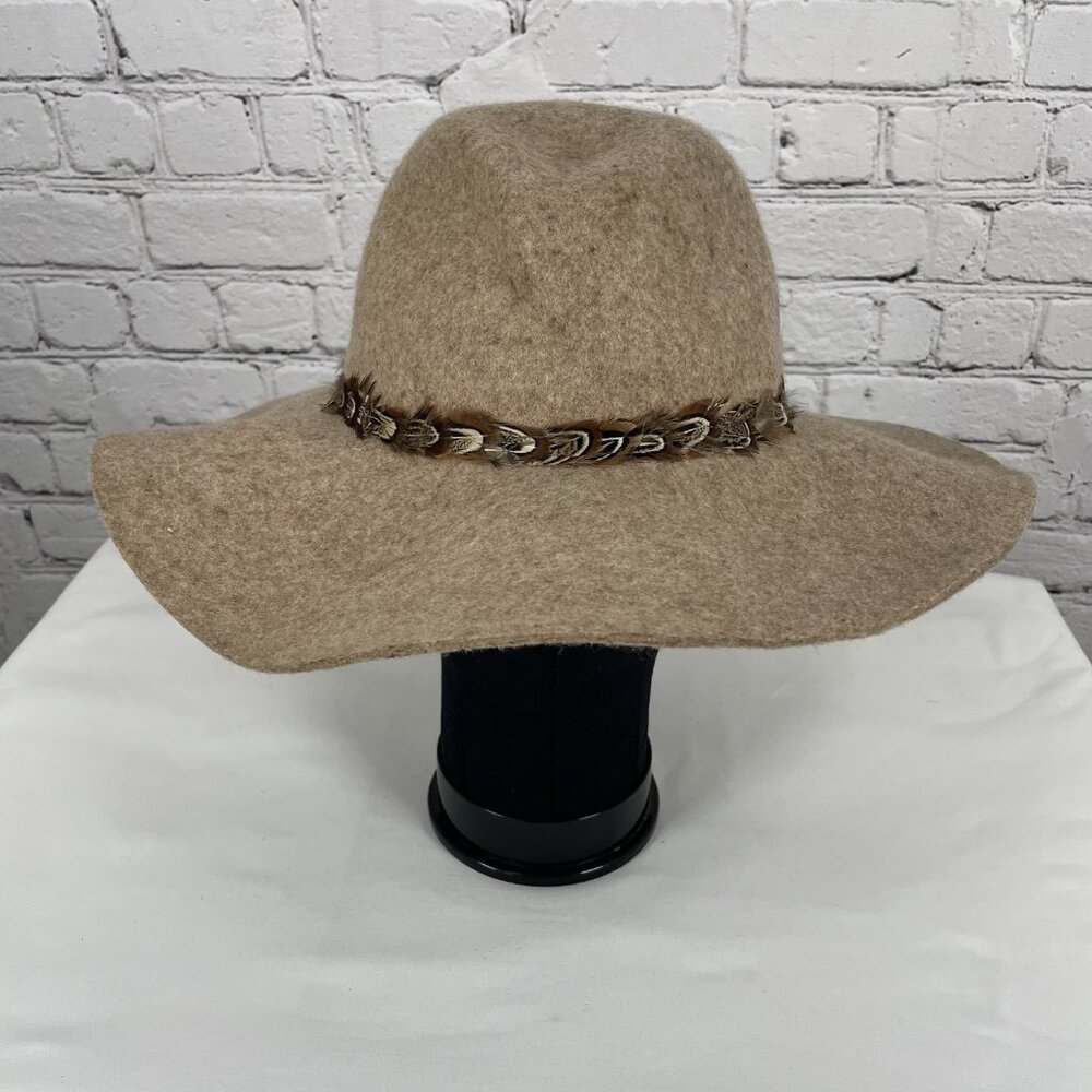 Target Light Brown 100% Wool Feather Band Wide Brim Boho Soft Hat Size Large L